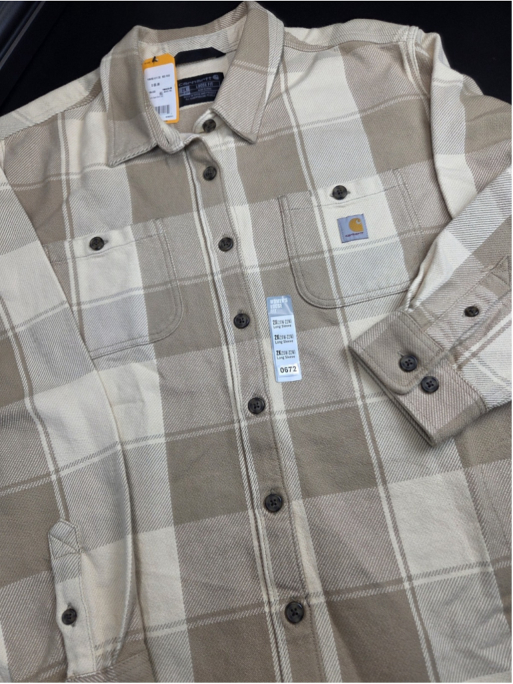 Carhartt Women’s Twill Shirt Jac Plaid 2X Loose Fit Tan & White NWT #672